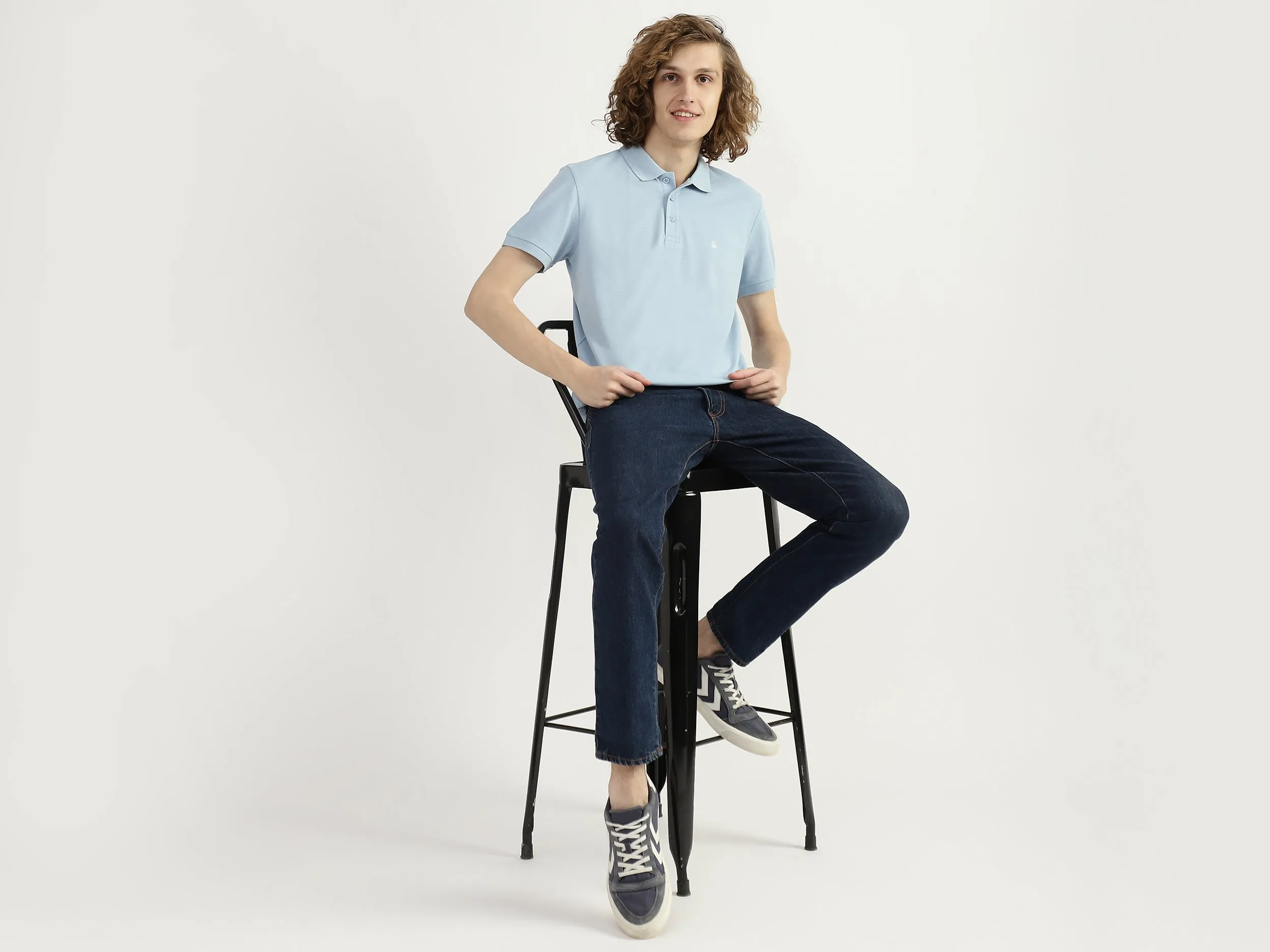 Men Textured Polo Collar T-shirt