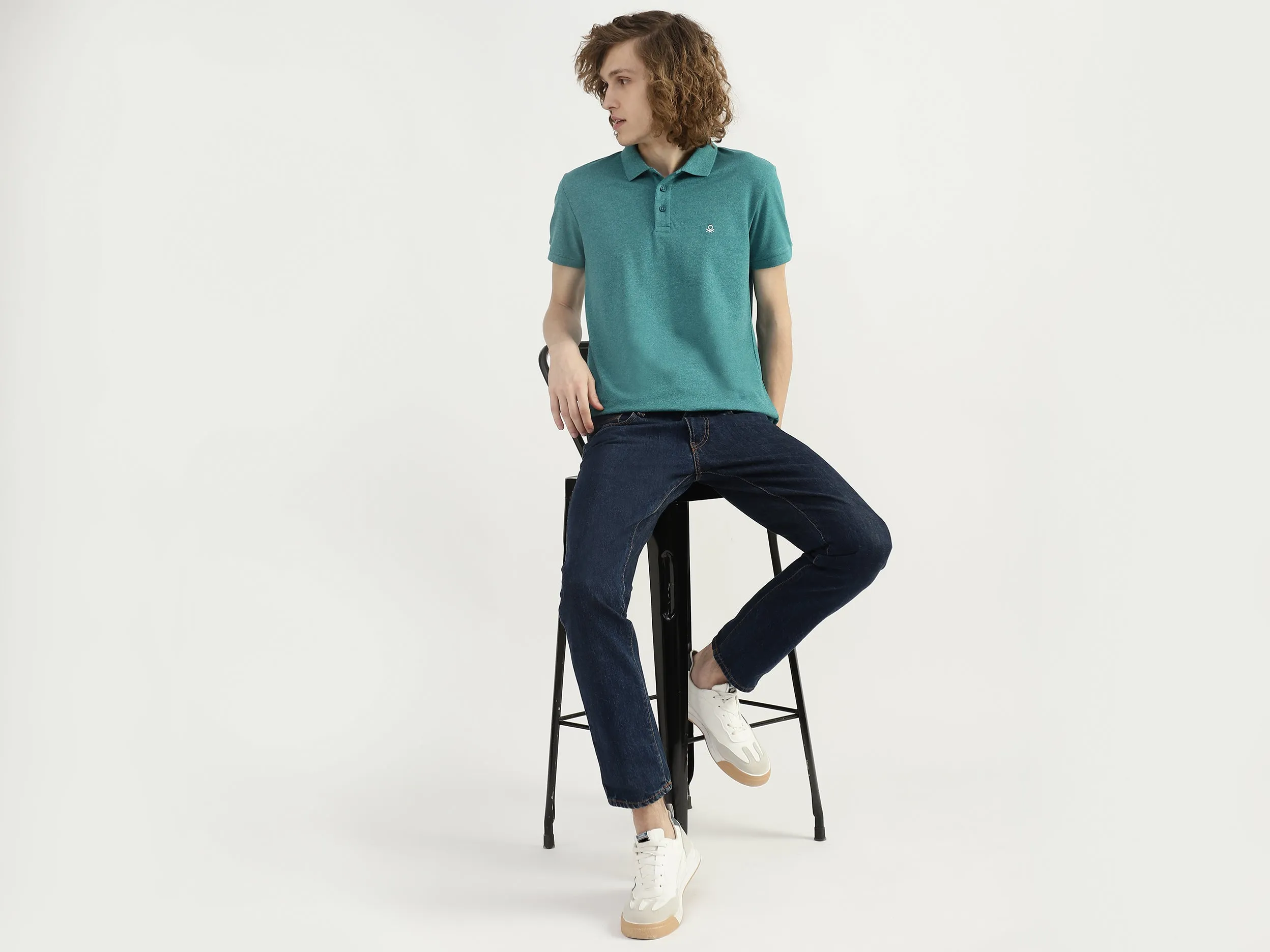 Men Textured Polo Collar T-shirt