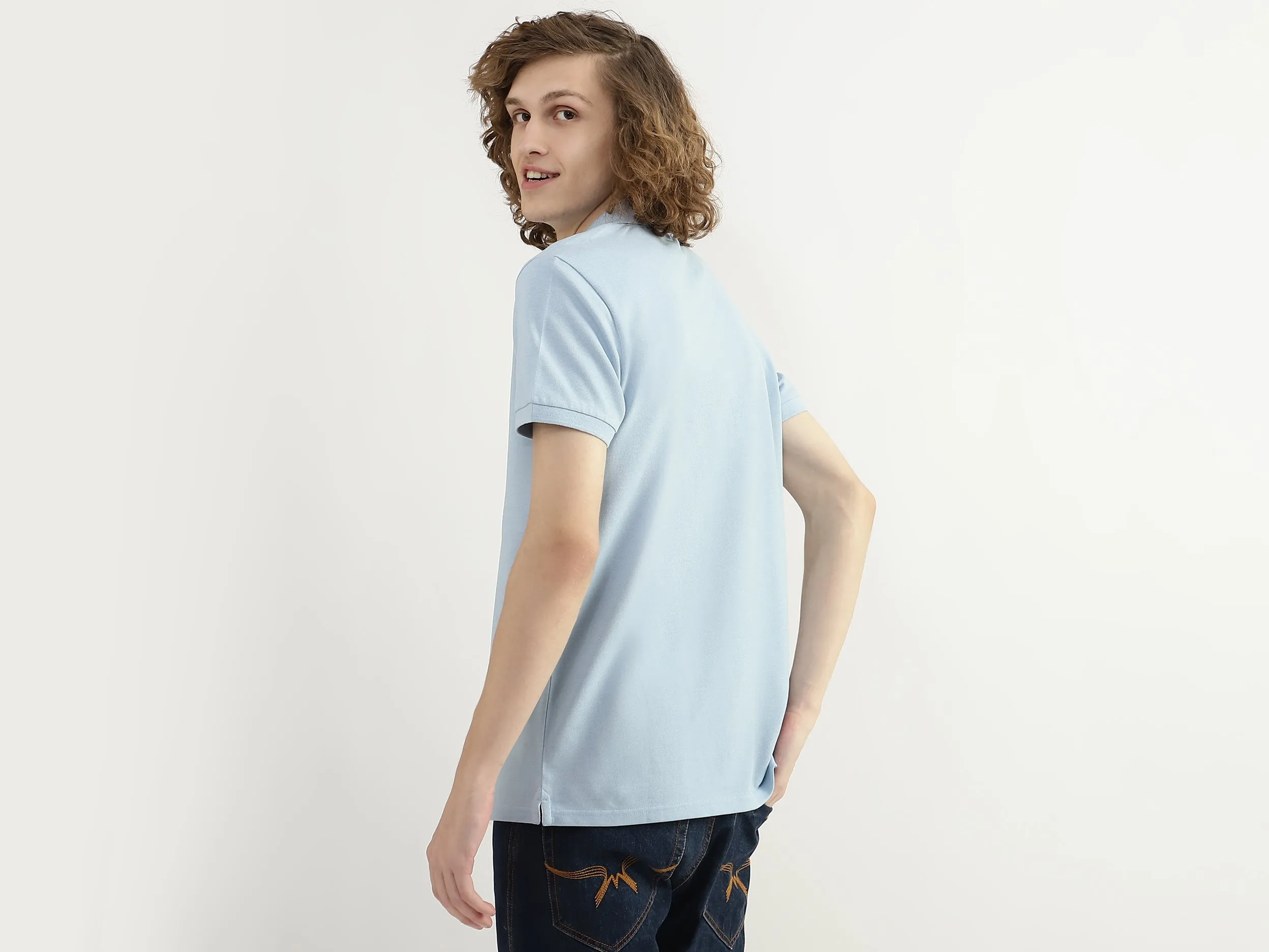 Men Textured Polo Collar T-shirt