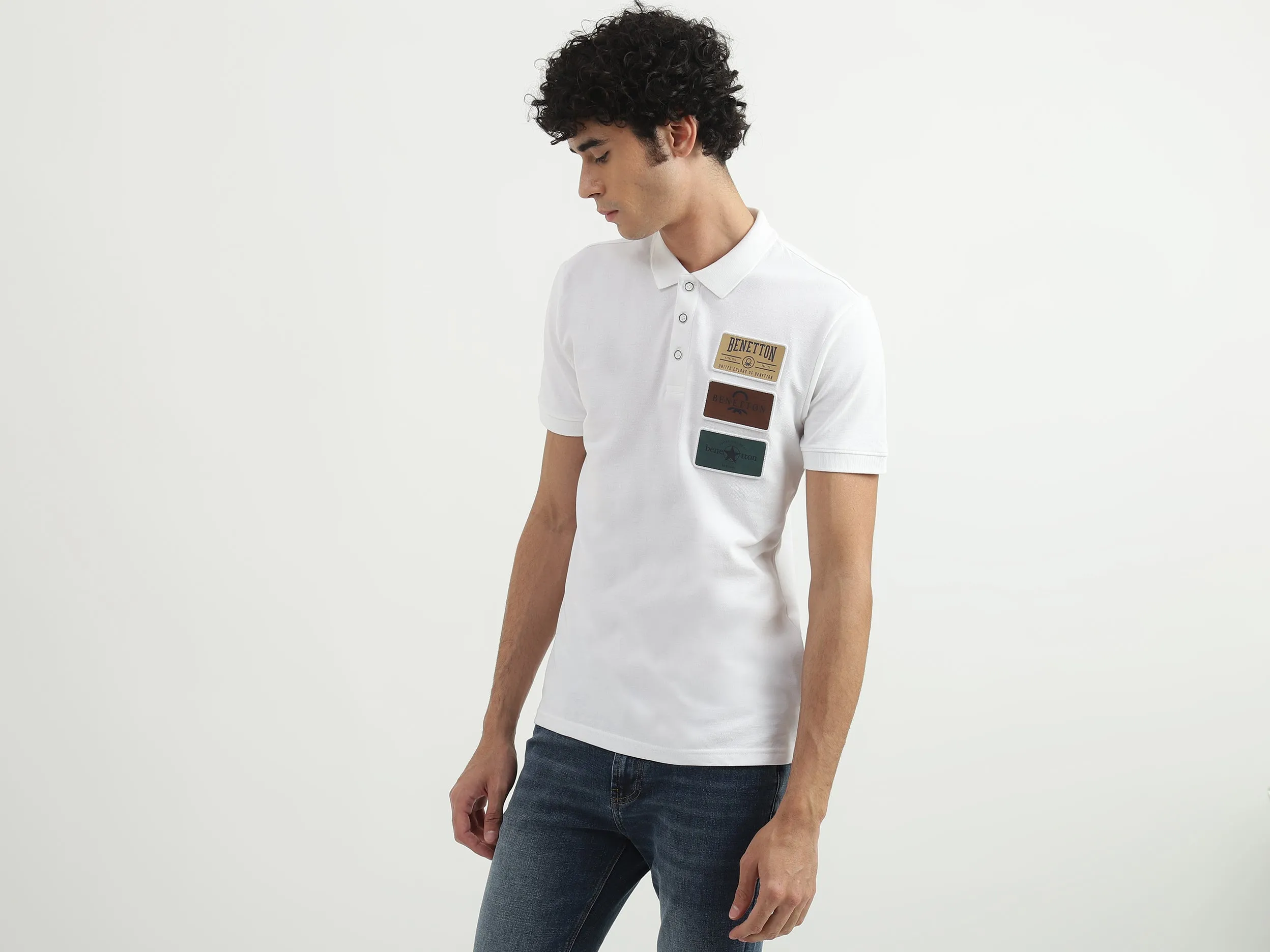 Men Textured Polo Collar T-shirt