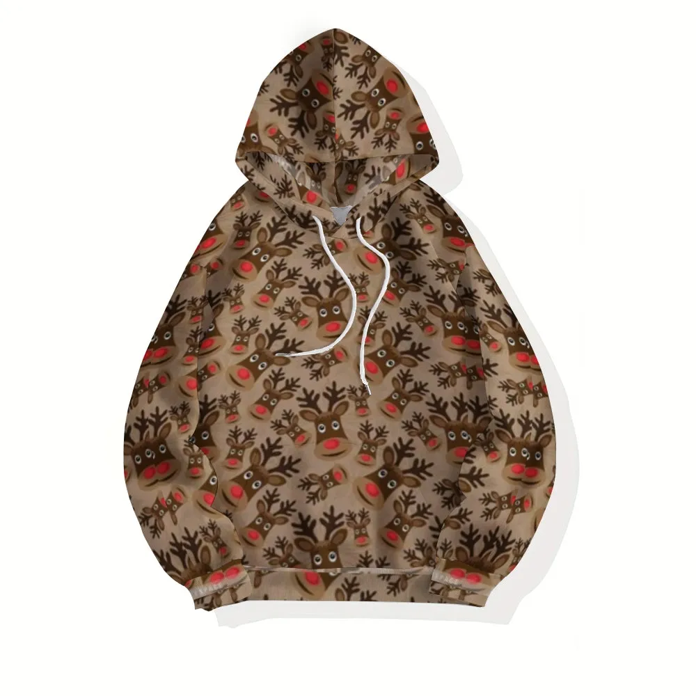 Mens Christmas Reindeer Graphic Pullover With Kangaroo Pocket Hoodies