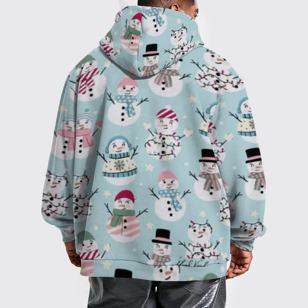 Mens Christmas Snowman Graphic Pullover With Kangaroo Pocket Hoodies