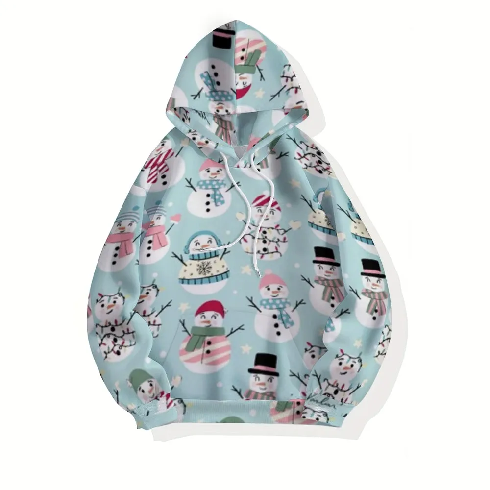 Mens Christmas Snowman Graphic Pullover With Kangaroo Pocket Hoodies