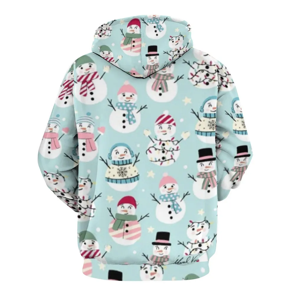 Mens Christmas Snowman Graphic Pullover With Kangaroo Pocket Hoodies
