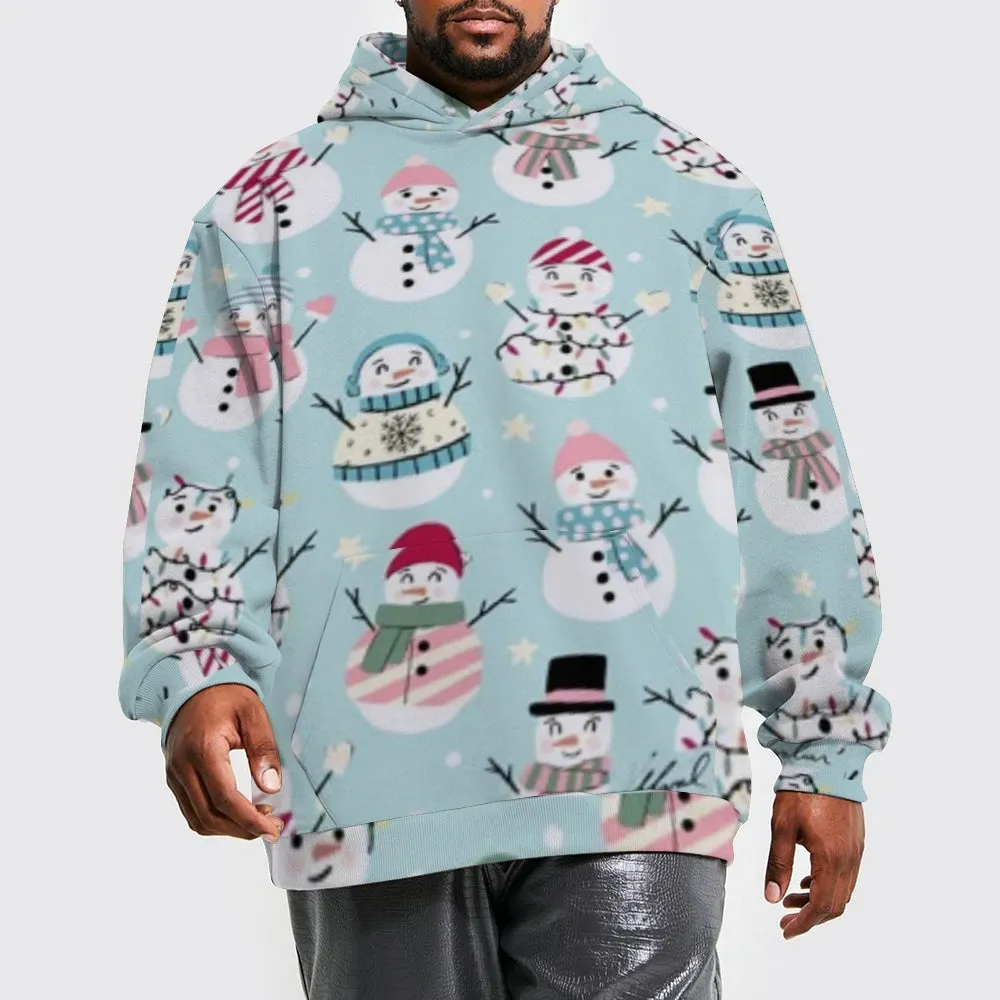 Mens Christmas Snowman Graphic Pullover With Kangaroo Pocket Hoodies