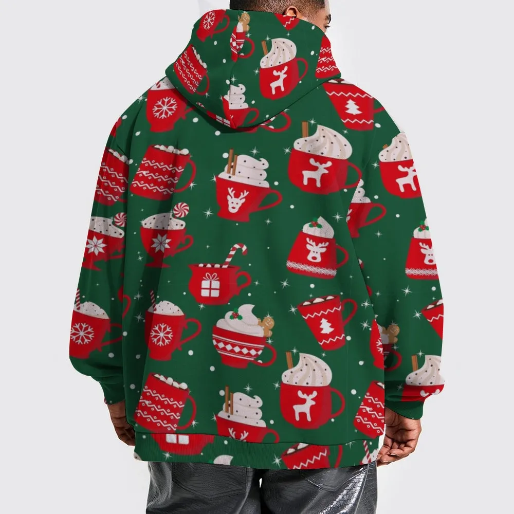 Mens Happy Christmas Gift Graphic Pullover With Kangaroo Pocket Hoodies