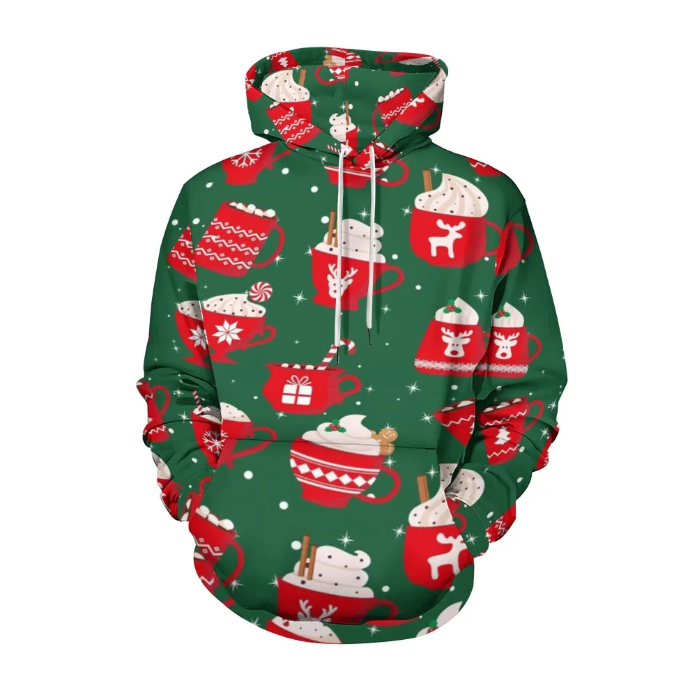 Mens Happy Christmas Gift Graphic Pullover With Kangaroo Pocket Hoodies
