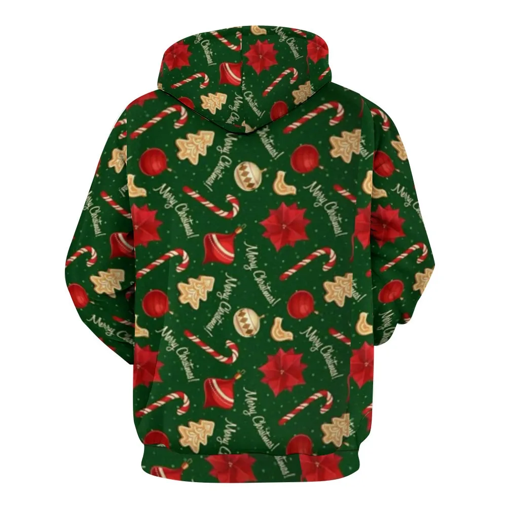 Mens Happy Christmas Graphic Pullover With Kangaroo Pocket Hoodies