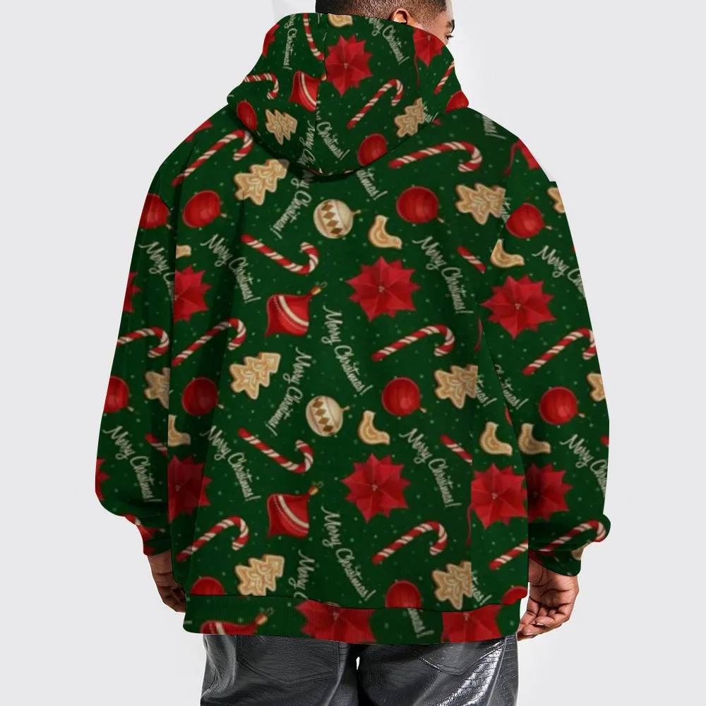 Mens Happy Christmas Graphic Pullover With Kangaroo Pocket Hoodies