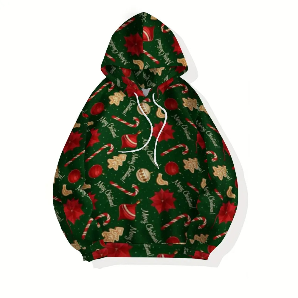 Mens Happy Christmas Graphic Pullover With Kangaroo Pocket Hoodies