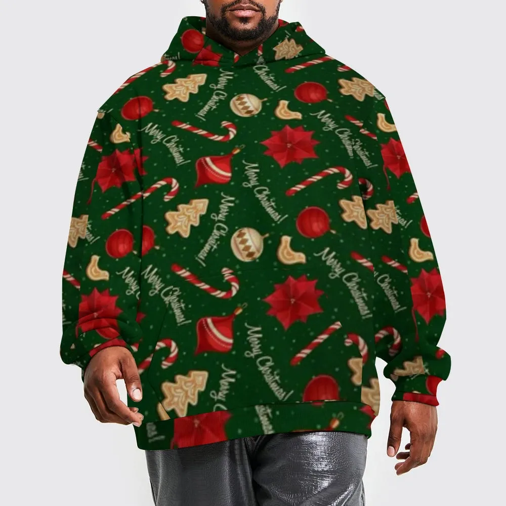 Mens Happy Christmas Graphic Pullover With Kangaroo Pocket Hoodies