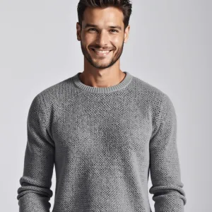 Men’s Knit Sweater – Lightweight Texture – Soft Grey Casual Fit