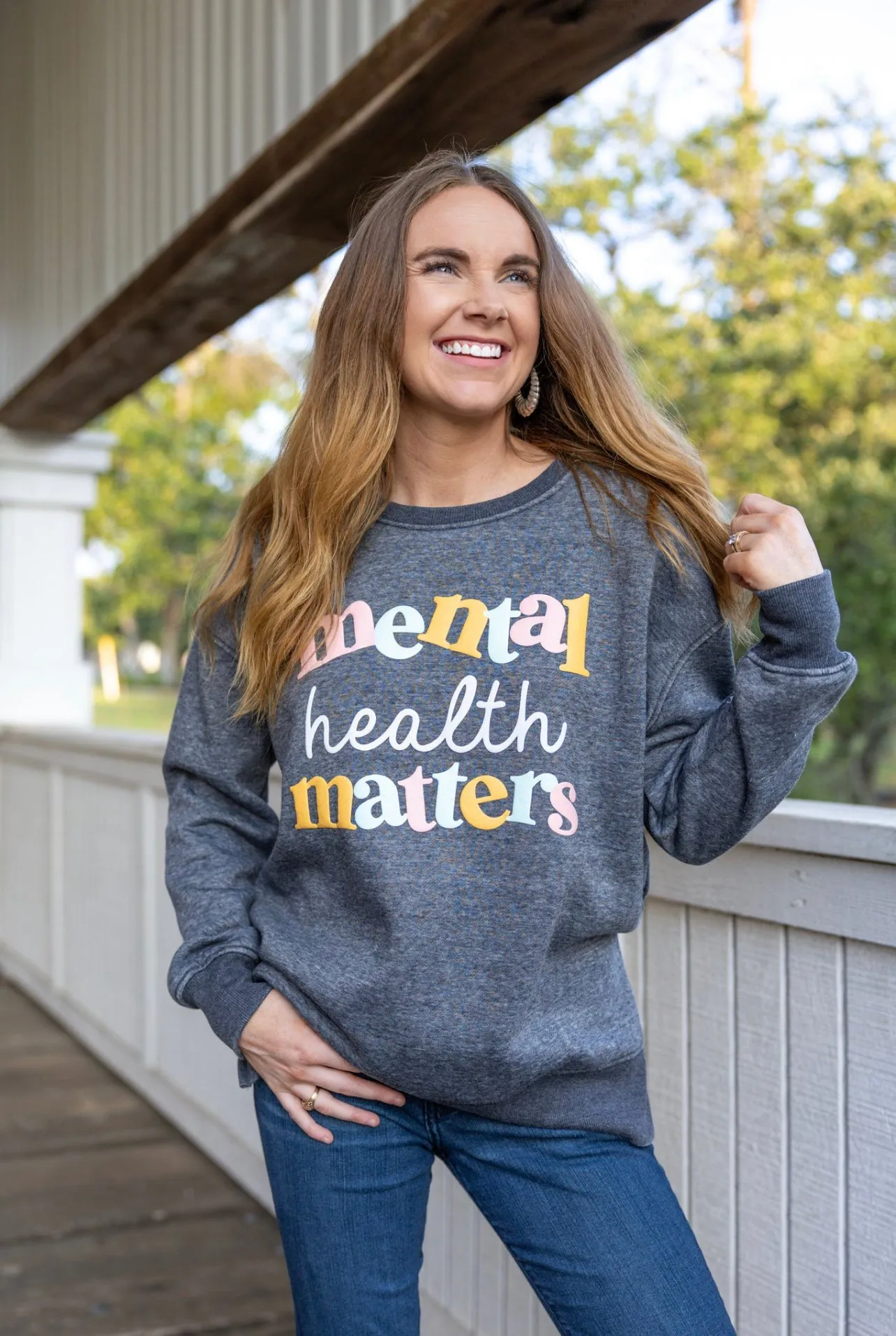 Mental Health Matters Puff Print (Charcoal) - Burnout Sweatshirt / Crew