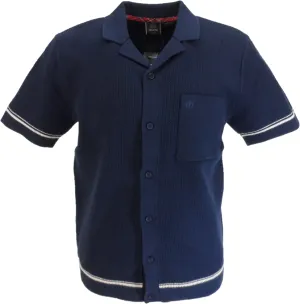 Merc Mens Navy Blue Todd Knitted Vintage Mod Polo Shirts