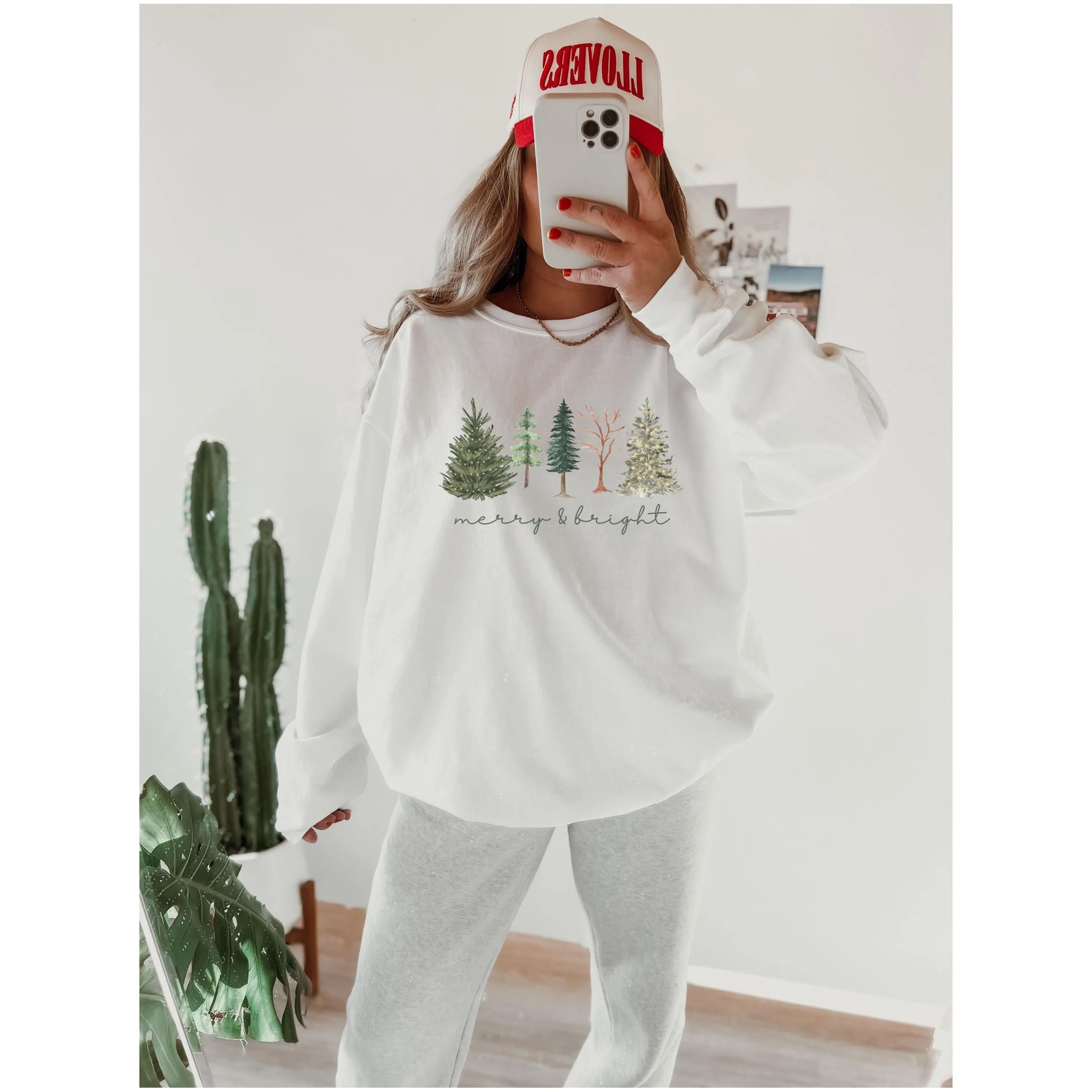 Merry and Bright Womens Christmas Sweater - Christmas Tree Sweatshirt for Christmas Party