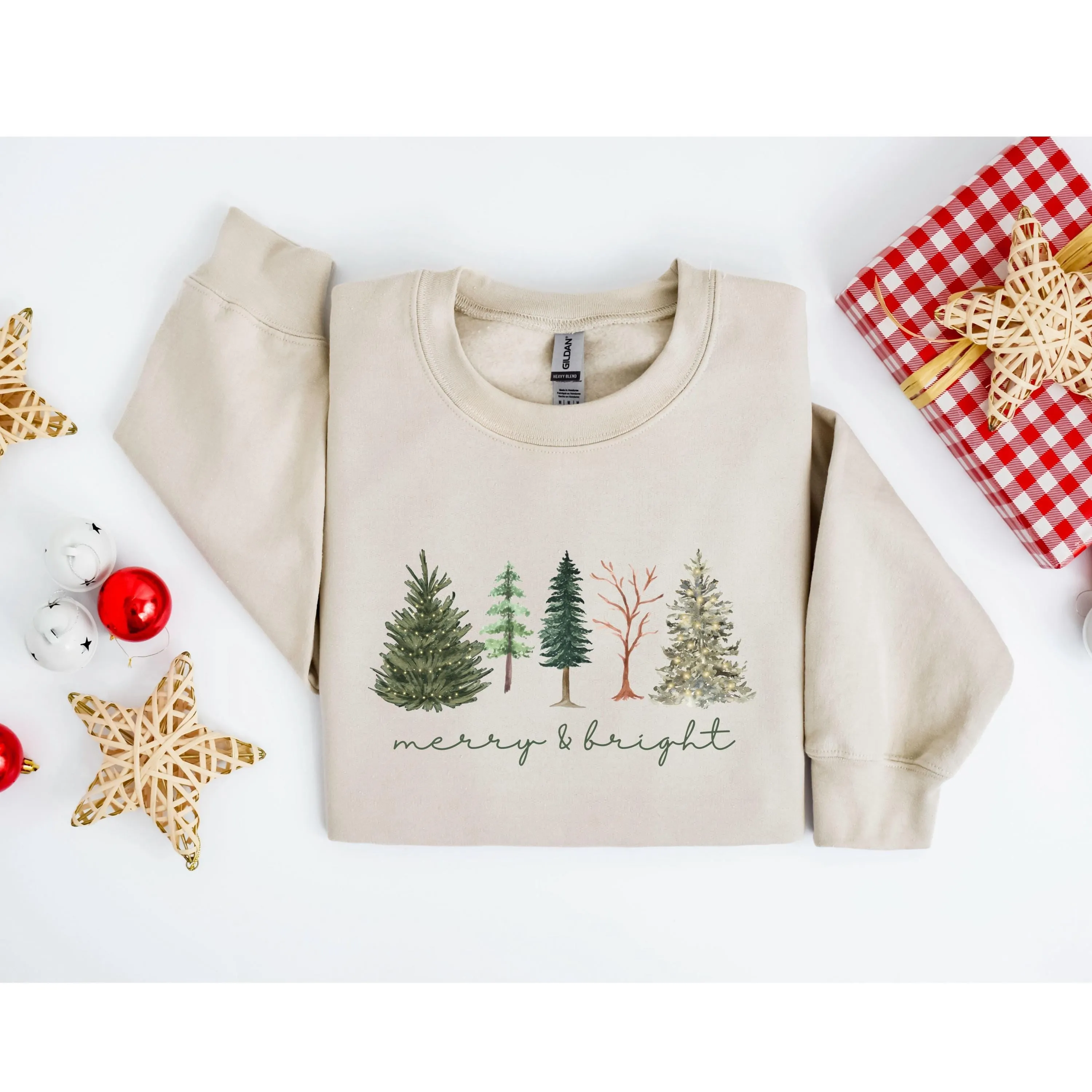 Merry and Bright Womens Christmas Sweater - Christmas Tree Sweatshirt for Christmas Party