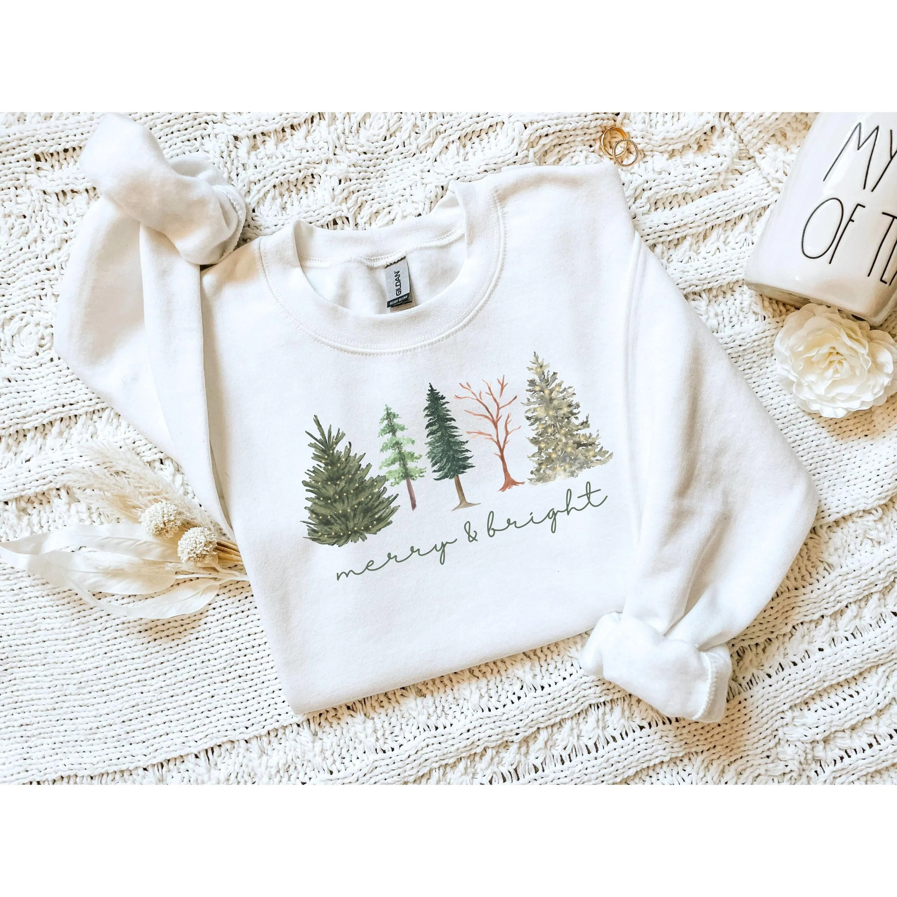 Merry and Bright Womens Christmas Sweater - Christmas Tree Sweatshirt for Christmas Party