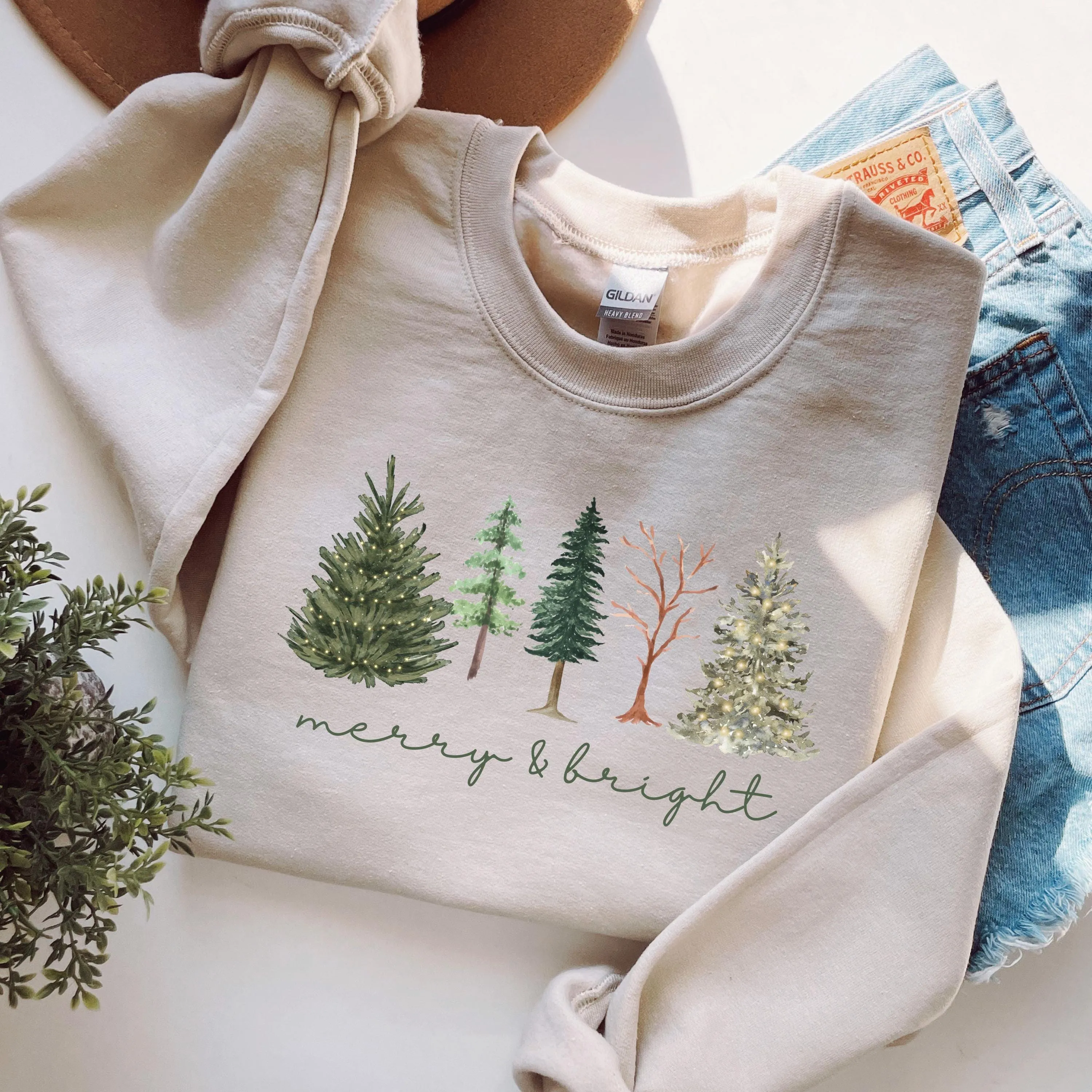 Merry and Bright Womens Christmas Sweater - Christmas Tree Sweatshirt for Christmas Party