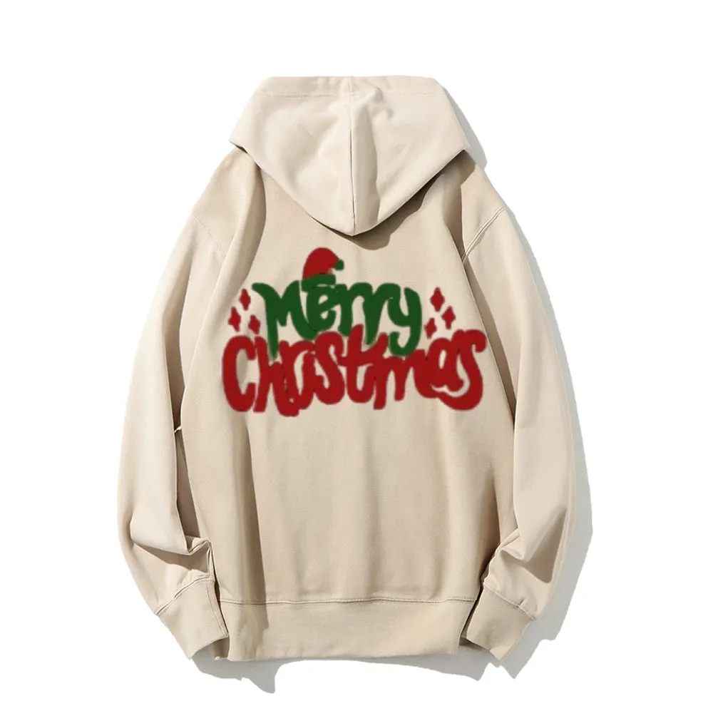 Merry Christmas Graphic Pullover With Kangaroo Pocket Hoodies