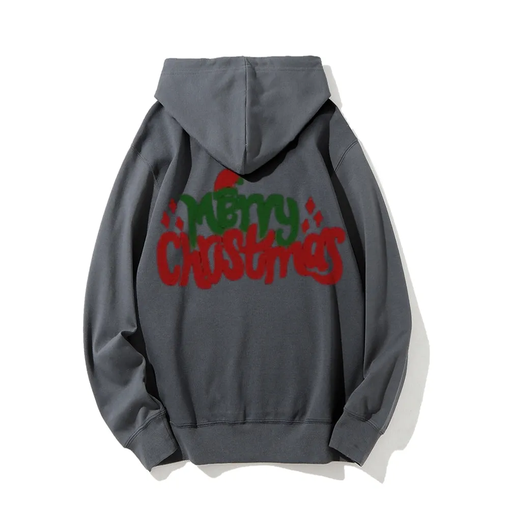 Merry Christmas Graphic Pullover With Kangaroo Pocket Hoodies