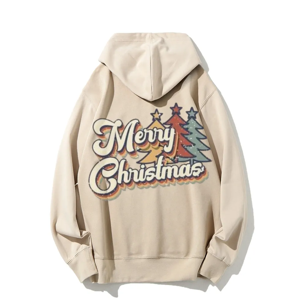 Merry Christmas Graphic Pullover With Kangaroo Pocket Hoodies