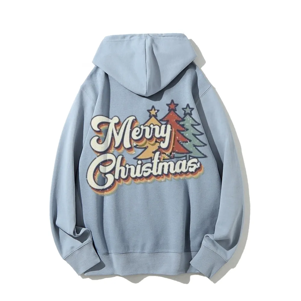 Merry Christmas Graphic Pullover With Kangaroo Pocket Hoodies