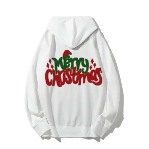 Merry Christmas Graphic Pullover With Kangaroo Pocket Hoodies