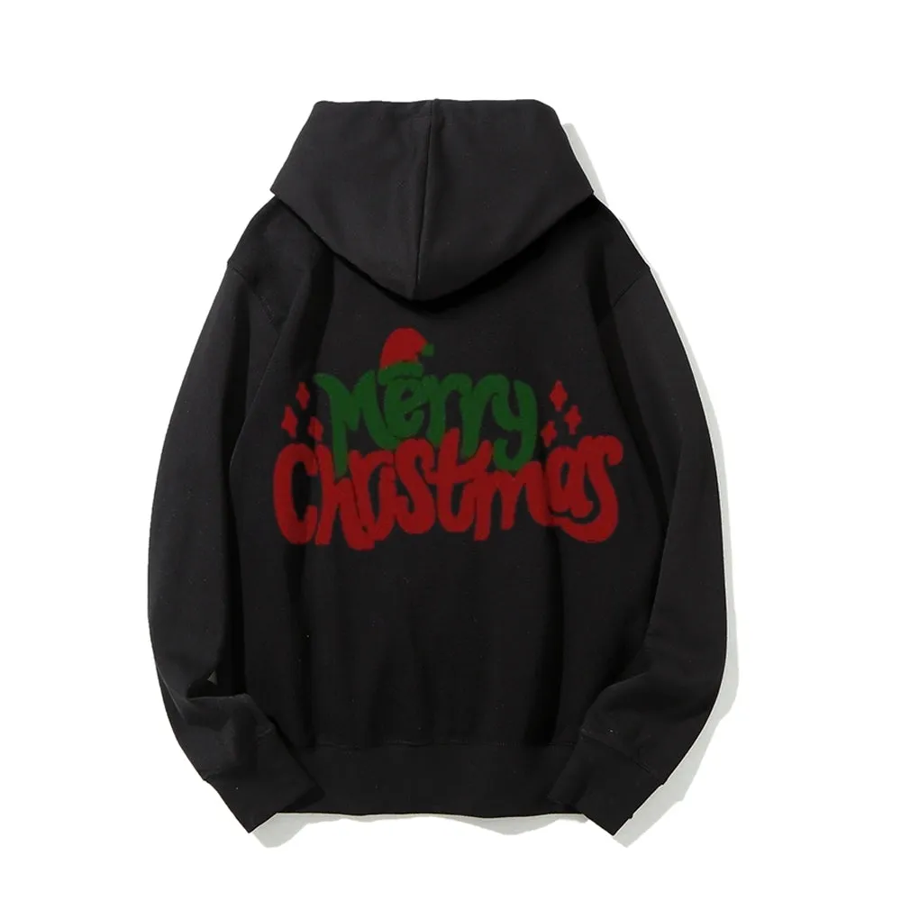Merry Christmas Graphic Pullover With Kangaroo Pocket Hoodies
