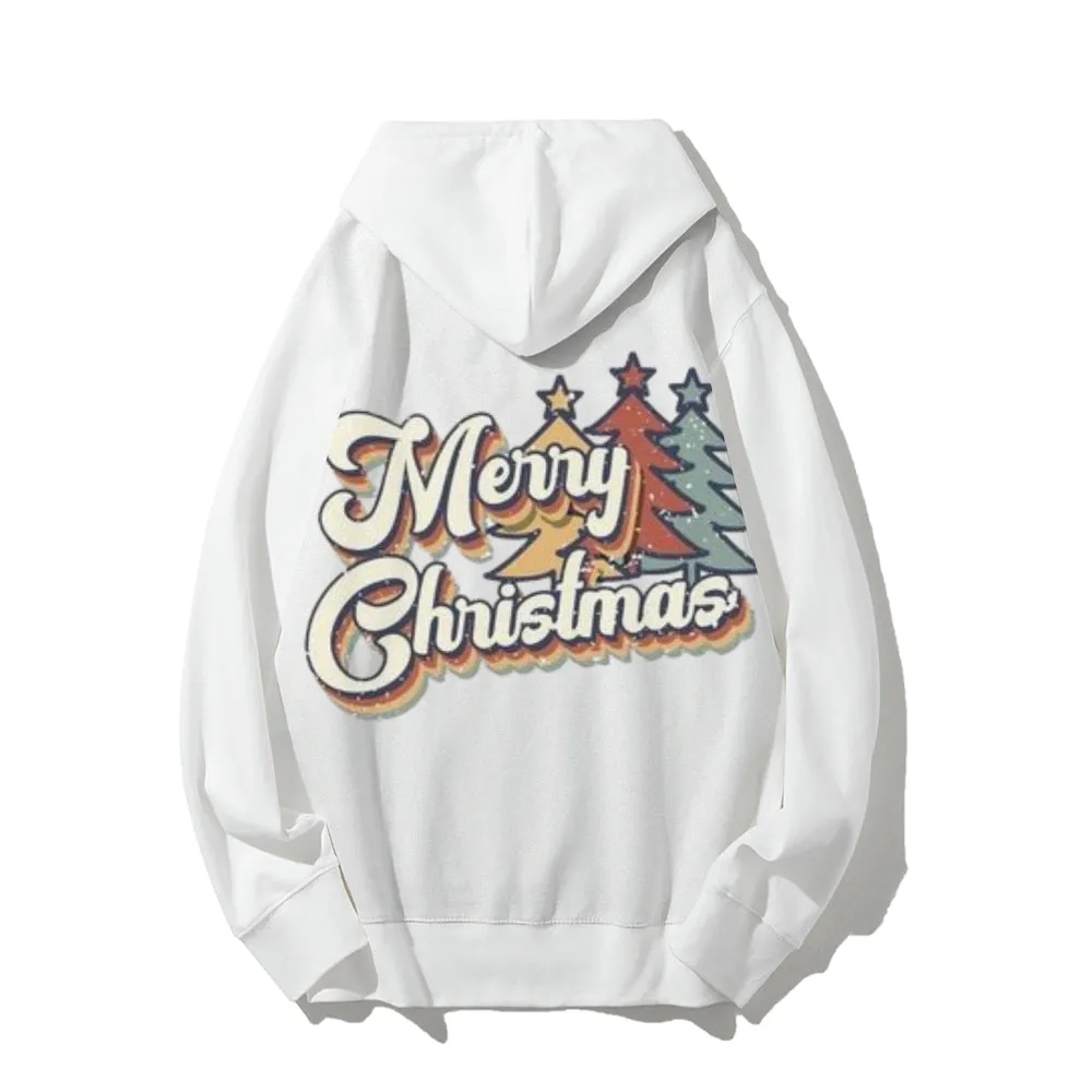 Merry Christmas Graphic Pullover With Kangaroo Pocket Hoodies