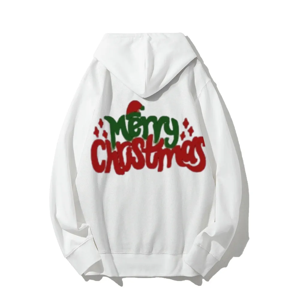 Merry Christmas Graphic Pullover With Kangaroo Pocket Hoodies