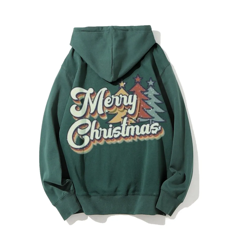Merry Christmas Graphic Pullover With Kangaroo Pocket Hoodies