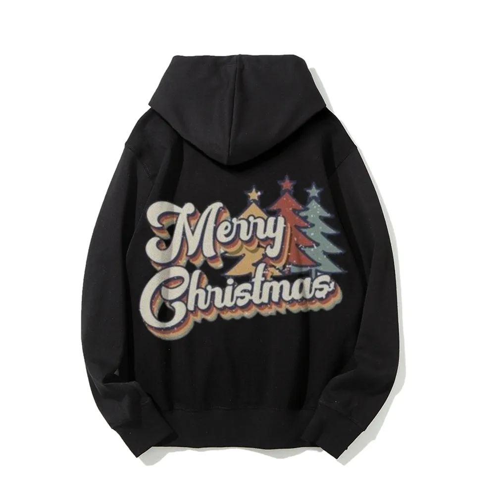 Merry Christmas Graphic Pullover With Kangaroo Pocket Hoodies