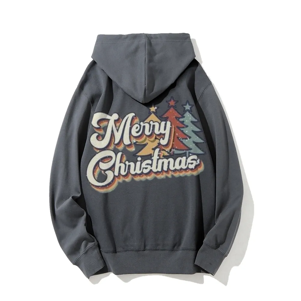 Merry Christmas Graphic Pullover With Kangaroo Pocket Hoodies