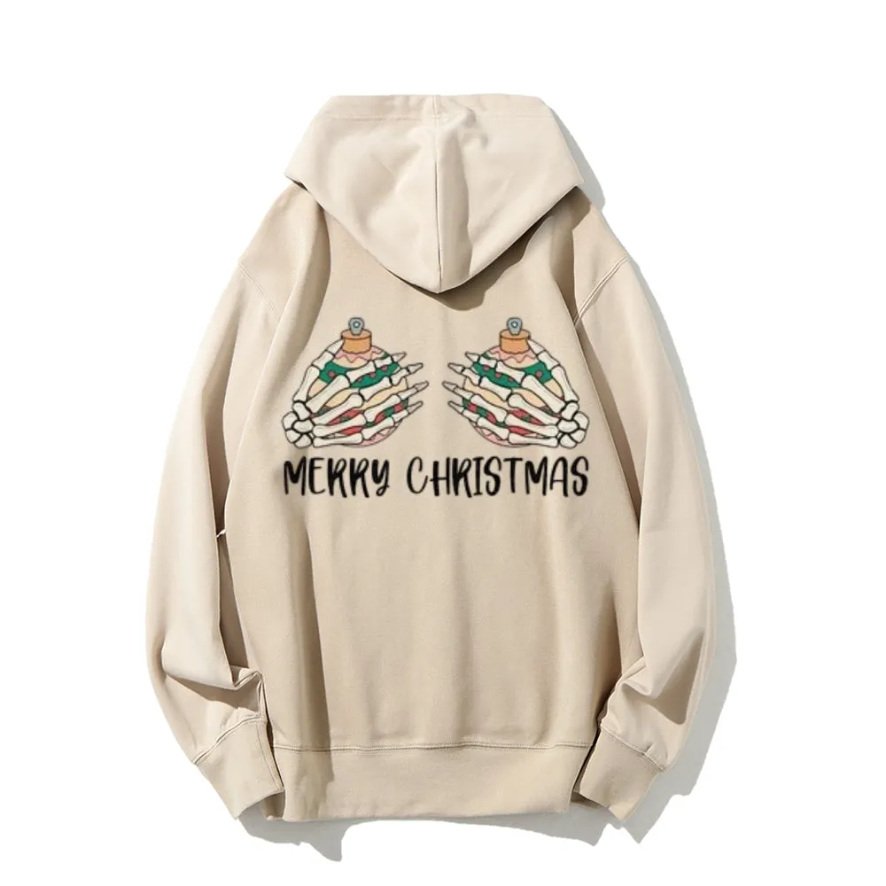 Merry Christmas Vibes Graphic Pullover With Kangaroo Pocket Hoodies