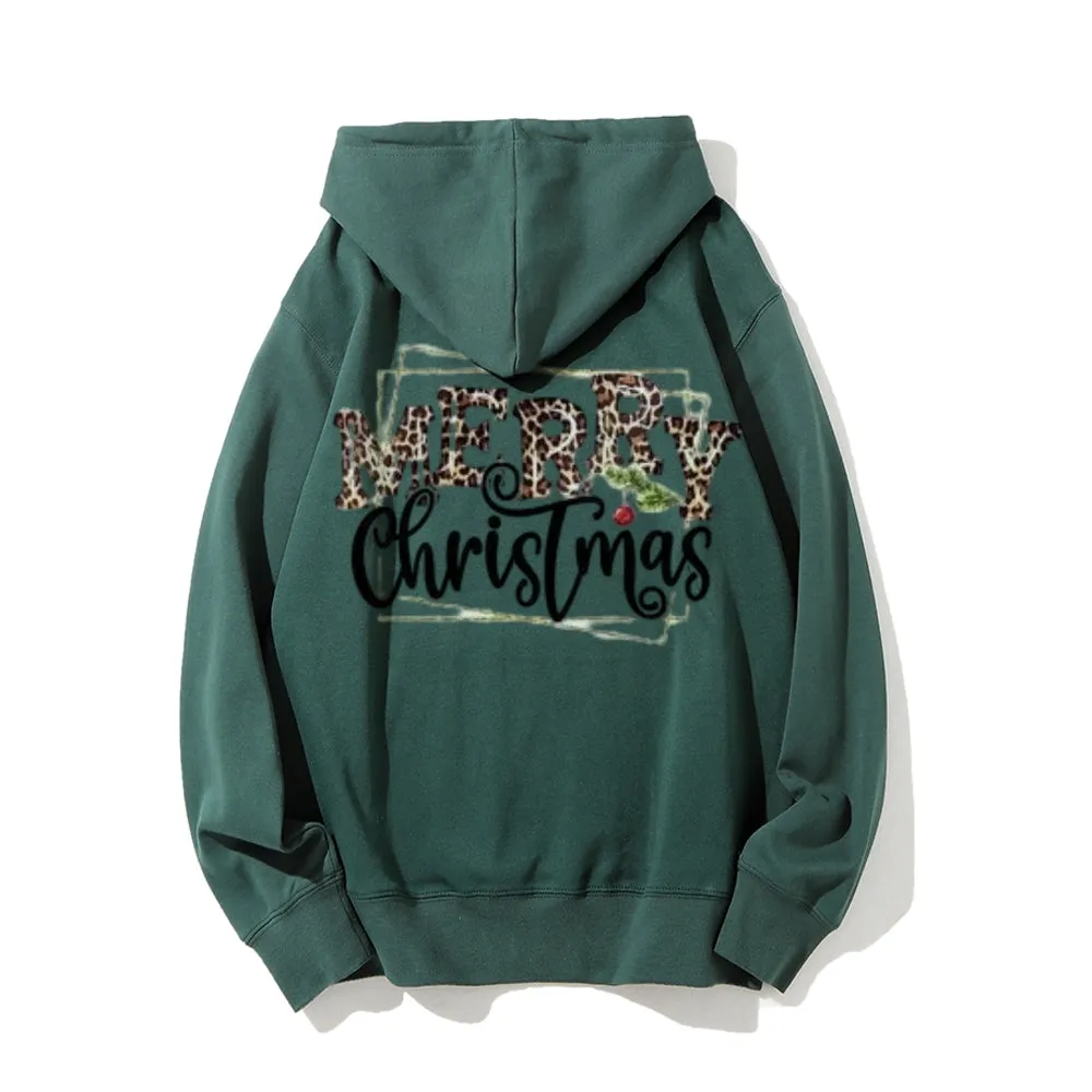 Merry Christmas Vibes Graphic Pullover With Kangaroo Pocket Hoodies