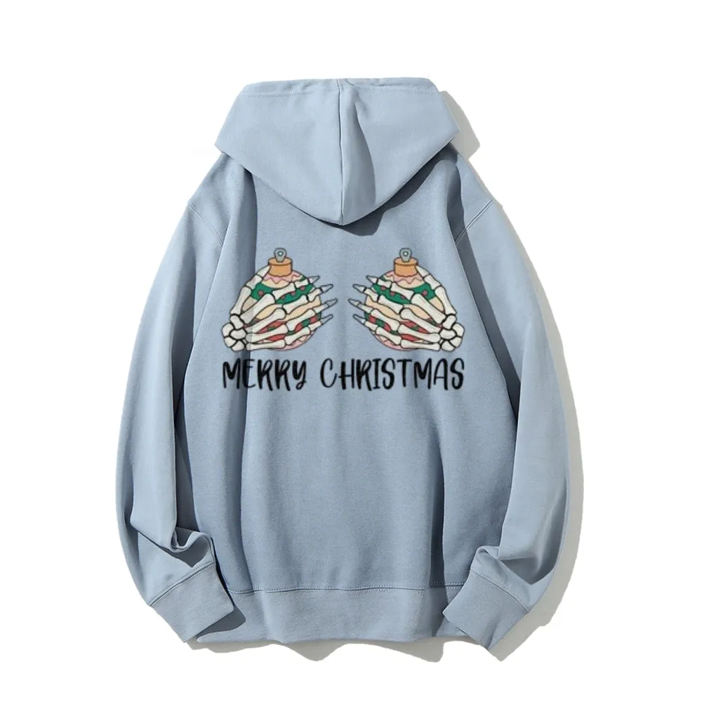 Merry Christmas Vibes Graphic Pullover With Kangaroo Pocket Hoodies