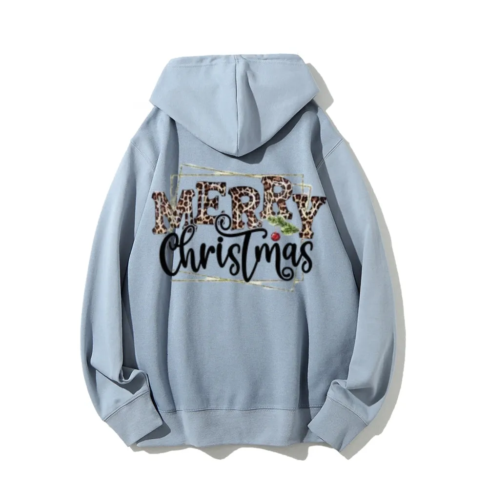 Merry Christmas Vibes Graphic Pullover With Kangaroo Pocket Hoodies