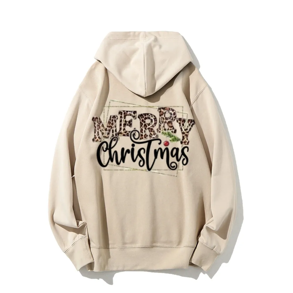 Merry Christmas Vibes Graphic Pullover With Kangaroo Pocket Hoodies