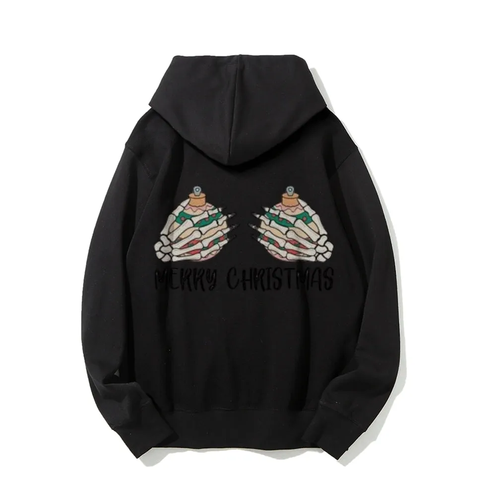 Merry Christmas Vibes Graphic Pullover With Kangaroo Pocket Hoodies