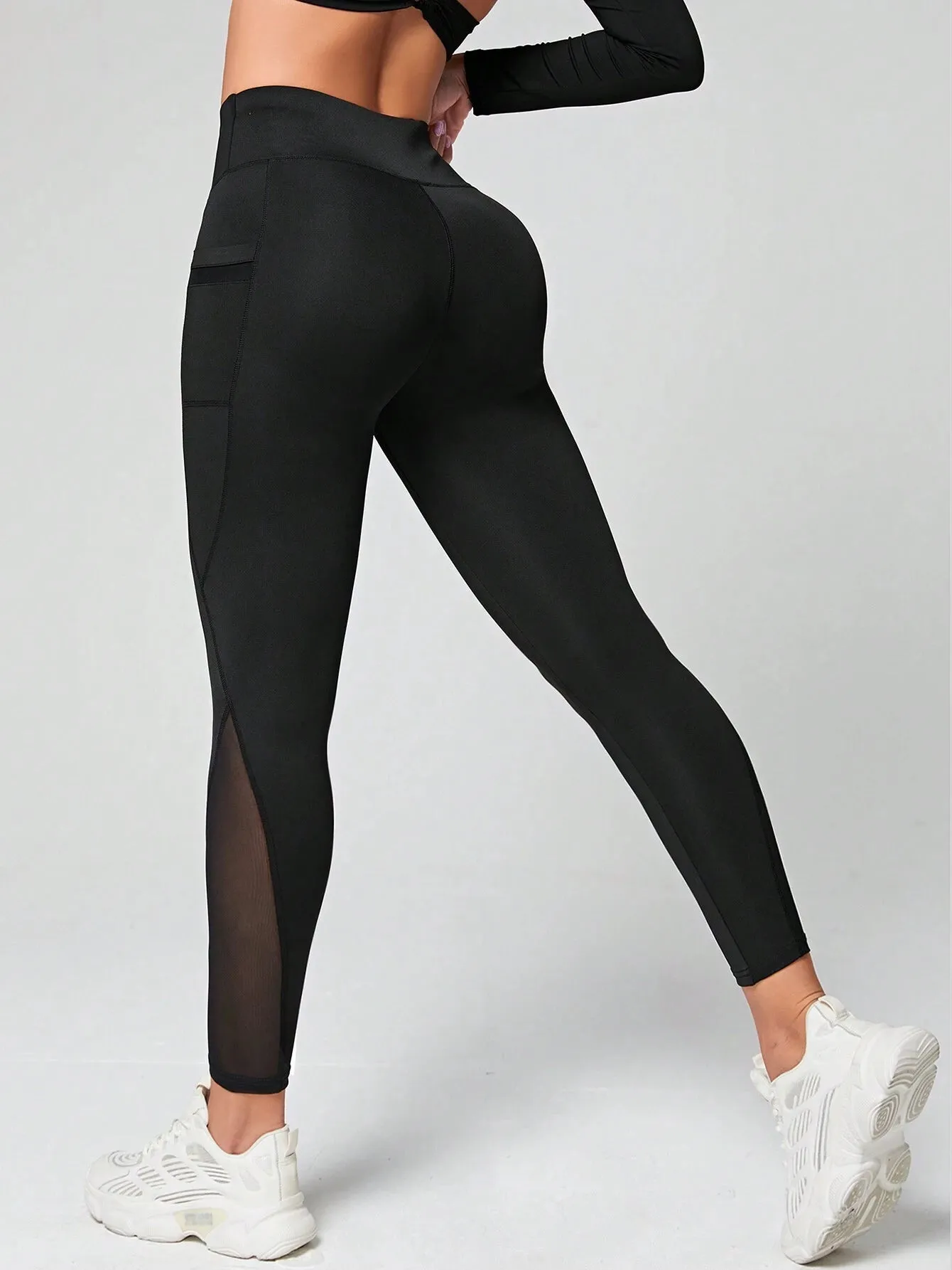 Mesh Insert Phone Pocket Side Sports Leggings