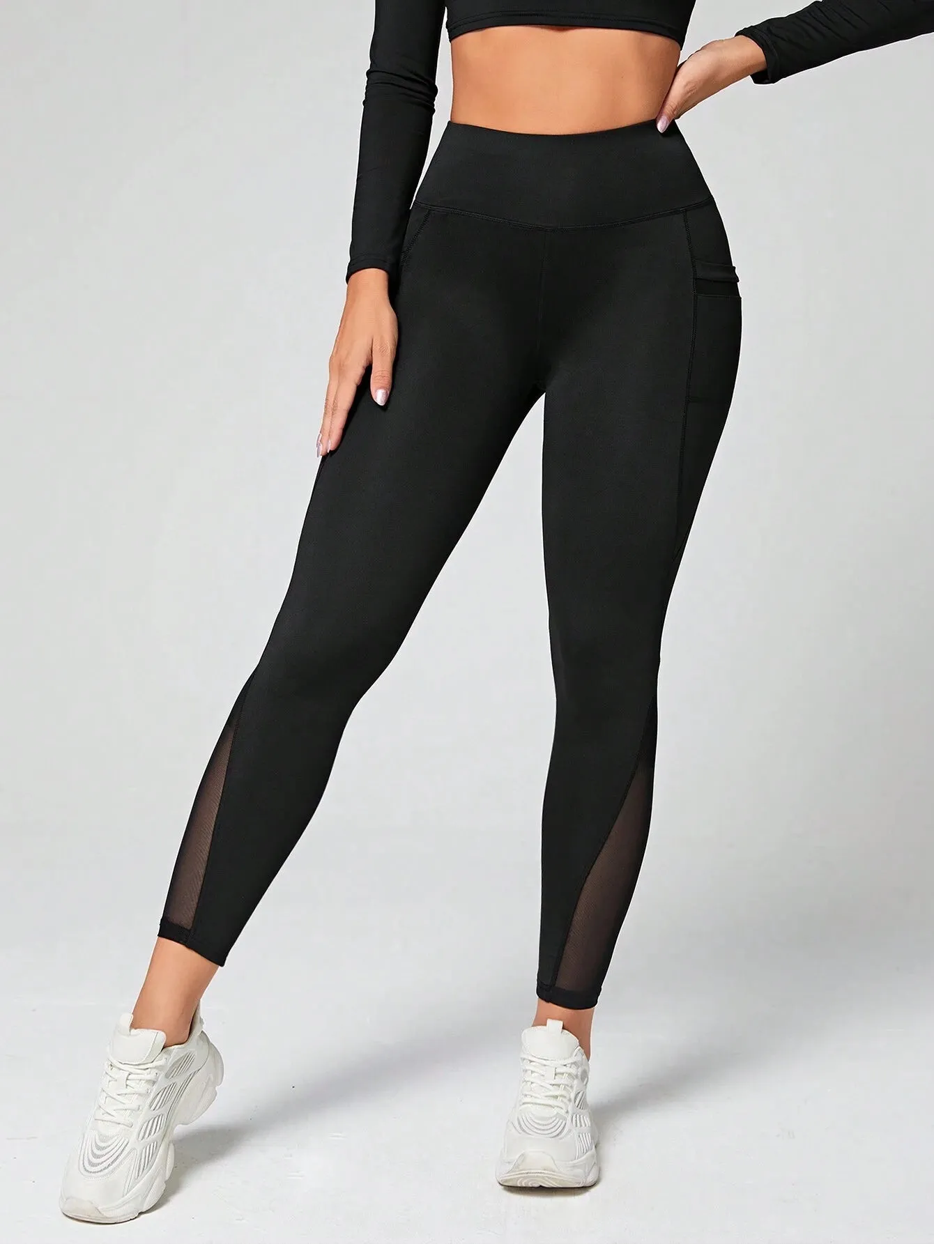 Mesh Insert Phone Pocket Side Sports Leggings