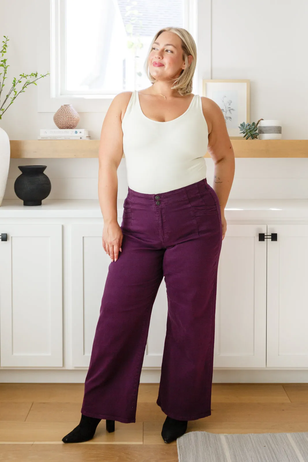 MICA DENIM Petunia High Rise Wide Leg Jeans in Plum