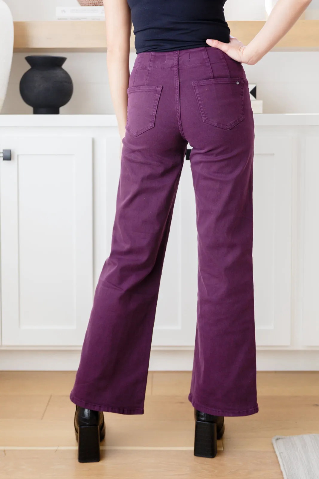 MICA DENIM Petunia High Rise Wide Leg Jeans in Plum