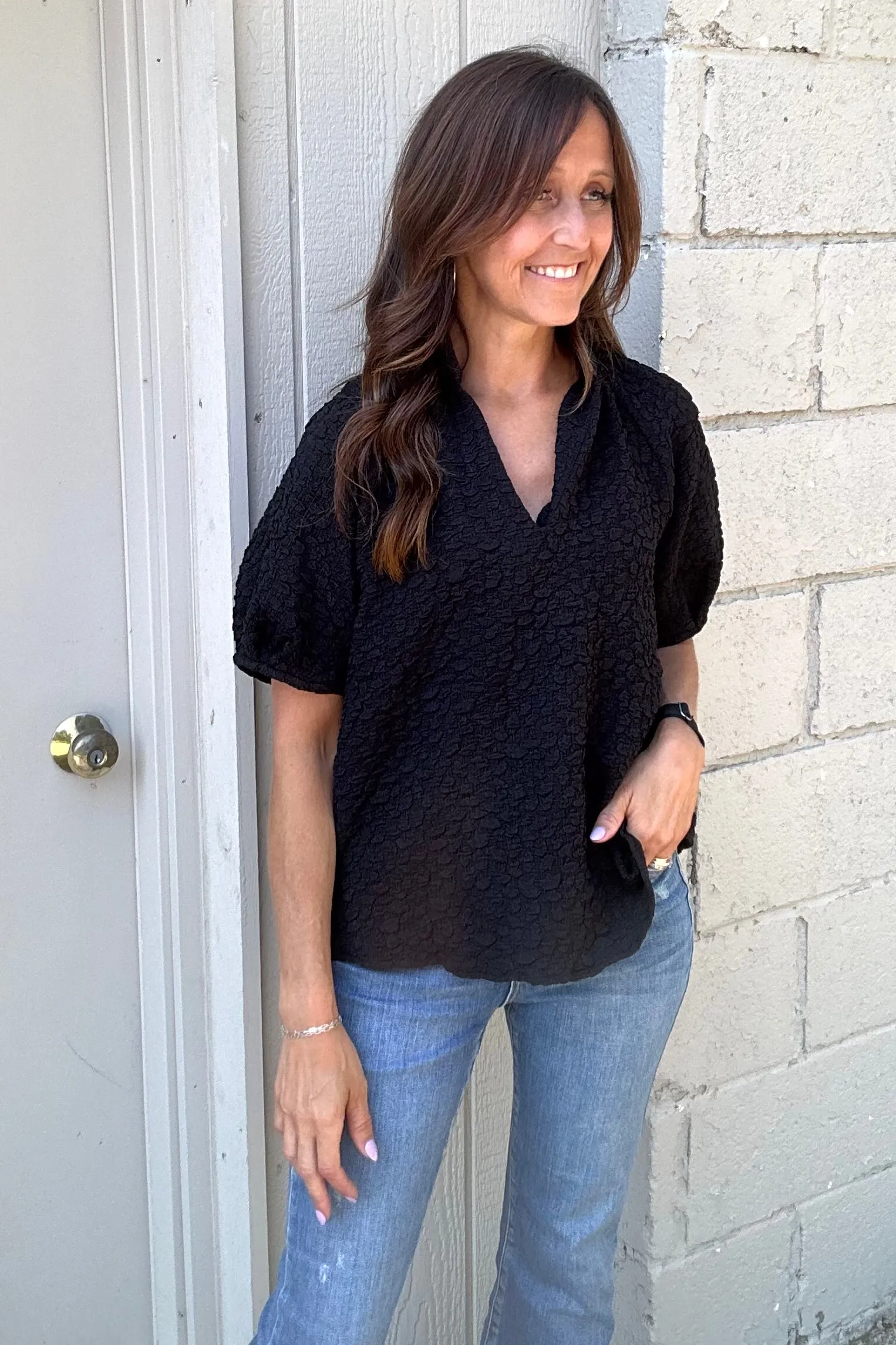 Micki Short Sleeve Textured Top