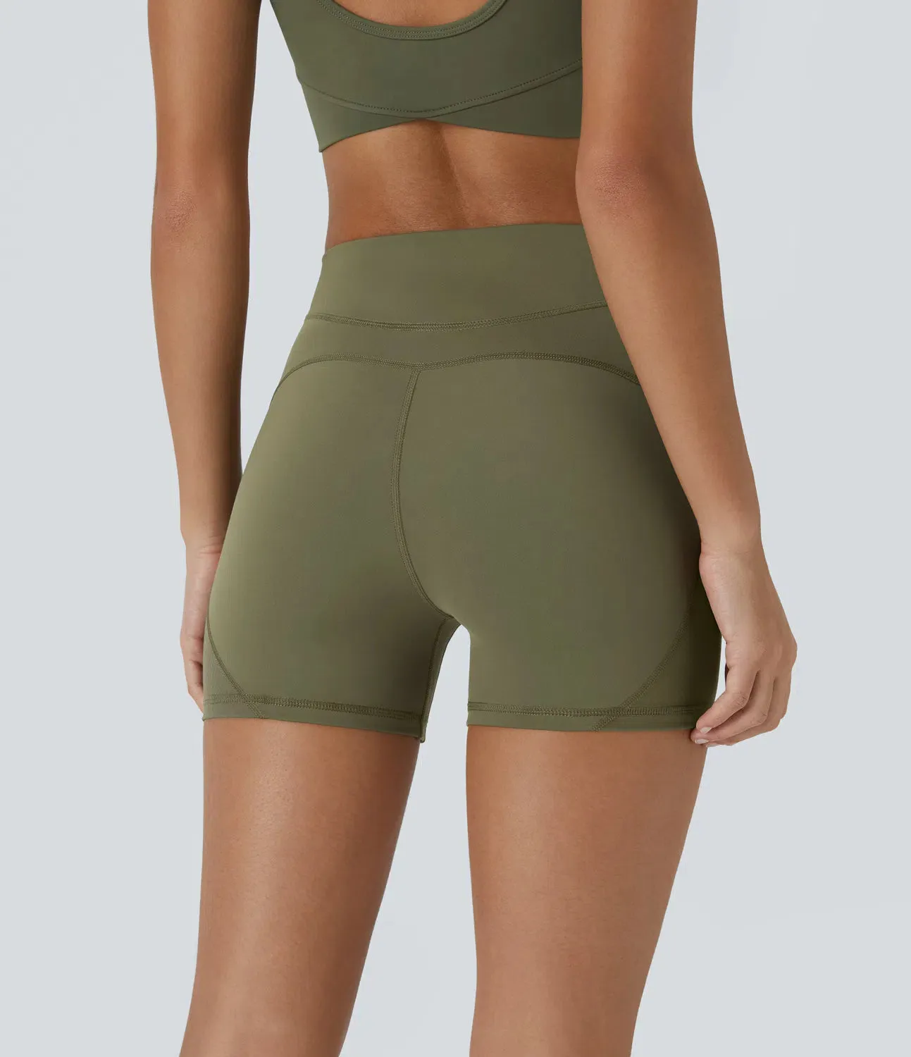 Mid-Rise Quick-Dry Workout Biker Shorts – Top-Stitching Detail (4”)