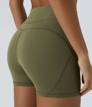 Mid-Rise Quick-Dry Workout Biker Shorts – Top-Stitching Detail (4”)