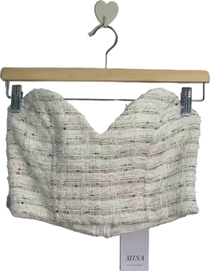 MISA White Check Tweed Strapless Top UK 6