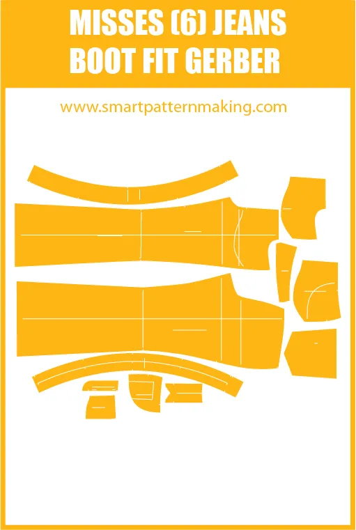 Misses Jeans Boot Fit. Gerber, DXF, and illustrator format included.