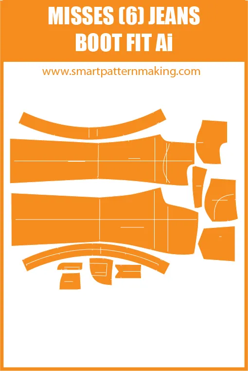 Misses Jeans Boot Fit. Gerber, DXF, and illustrator format included.