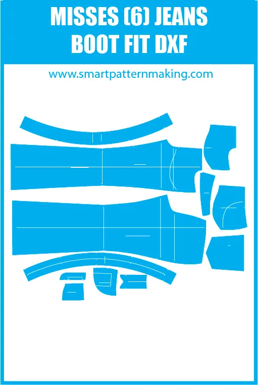 Misses Jeans Boot Fit. Gerber, DXF, and illustrator format included.